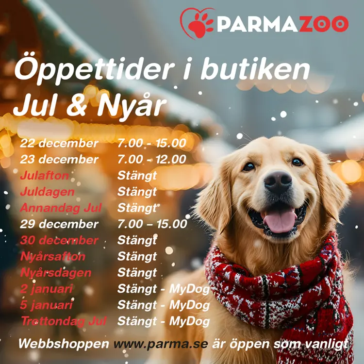 &Ouml;ppettider i butiken under Jul och Ny&aring;r