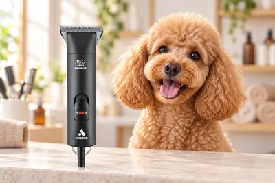 Andis AGCB klippmaskin med en glad hund